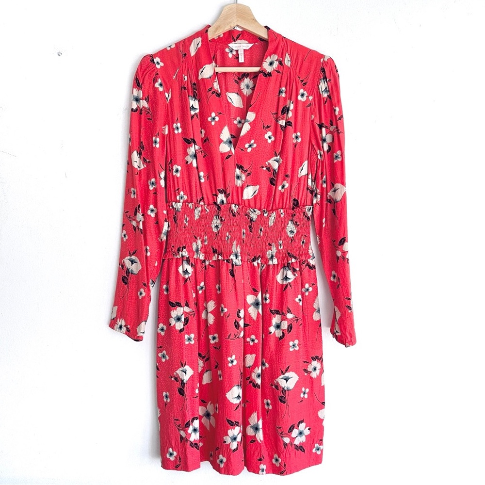 Rebecca Taylor Daniella Long Sleeve Floral V-Neck Silk Dress In Punch Combo Sz 4